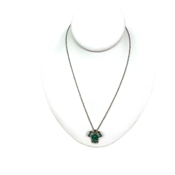 Vintage Four-Leaf Clover Necklace With Green Rhinestones & Silver Chain - Picture 2 of 6